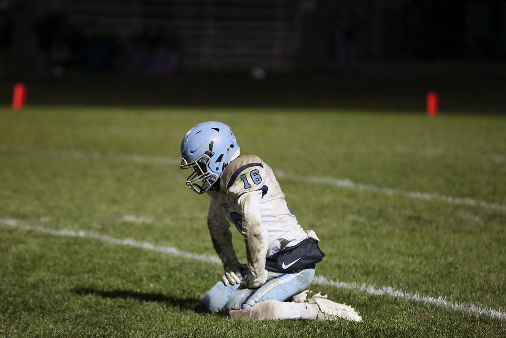 Tolton defensive back Dylan Block rests